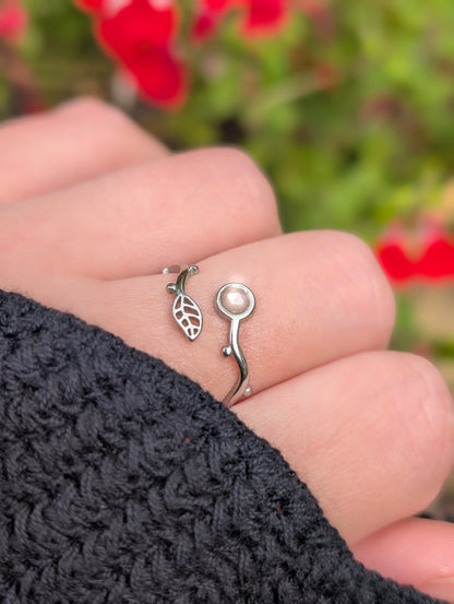 Floral Pink Moonstone | Adjustable Ring Stainless Steel