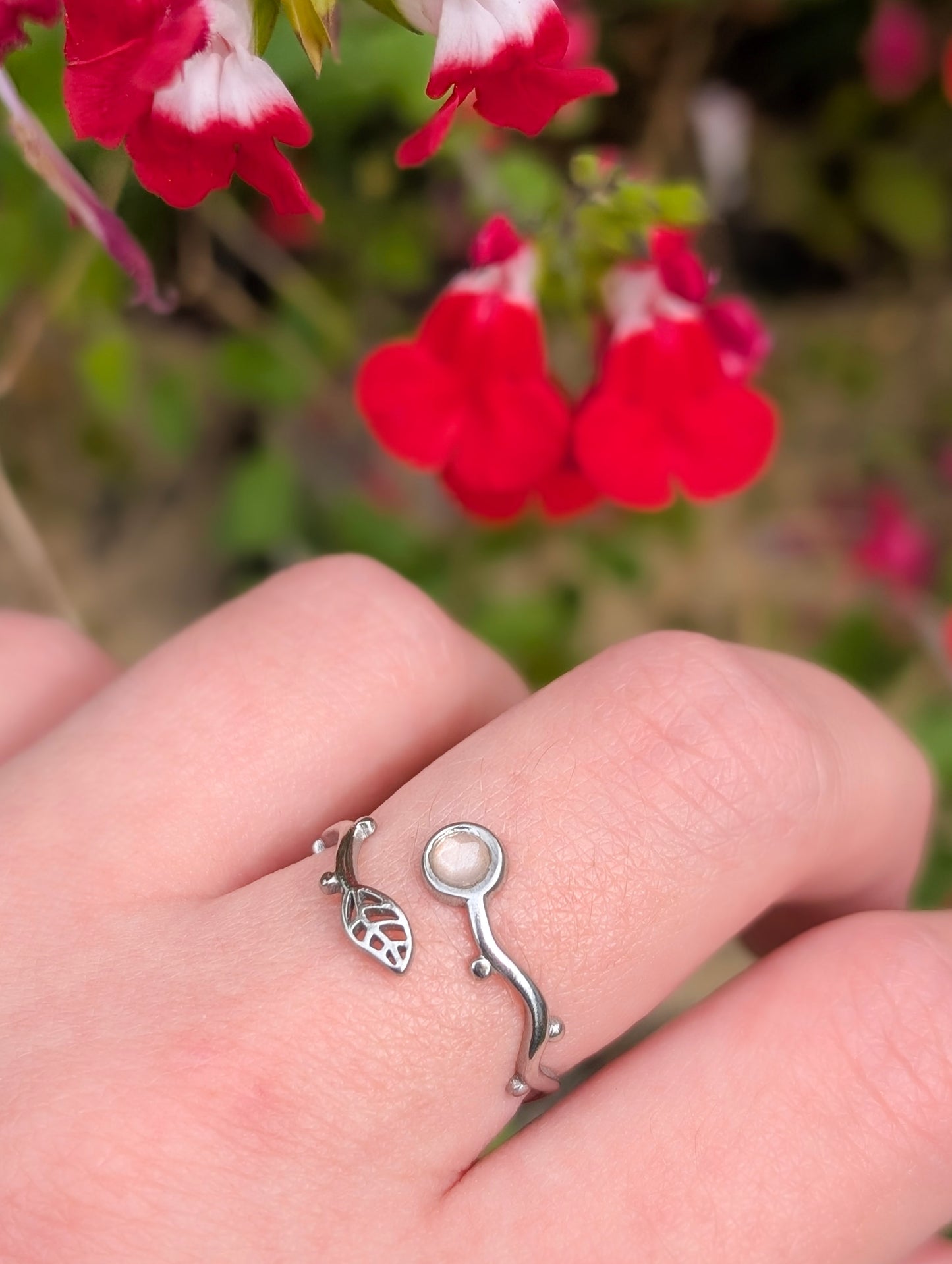 Floral Pink Moonstone | Adjustable Ring Stainless Steel