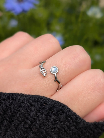 Floral Rainbow Moonstone | Adjustable Ring Stainless Steel