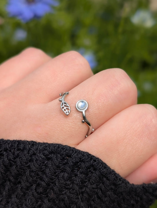 Floral Rainbow Moonstone | Adjustable Ring Stainless Steel