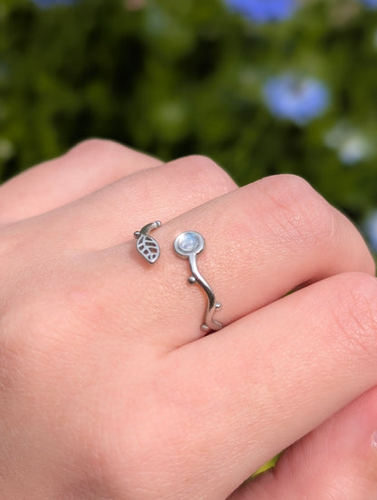 Floral Rainbow Moonstone | Adjustable Ring Stainless Steel