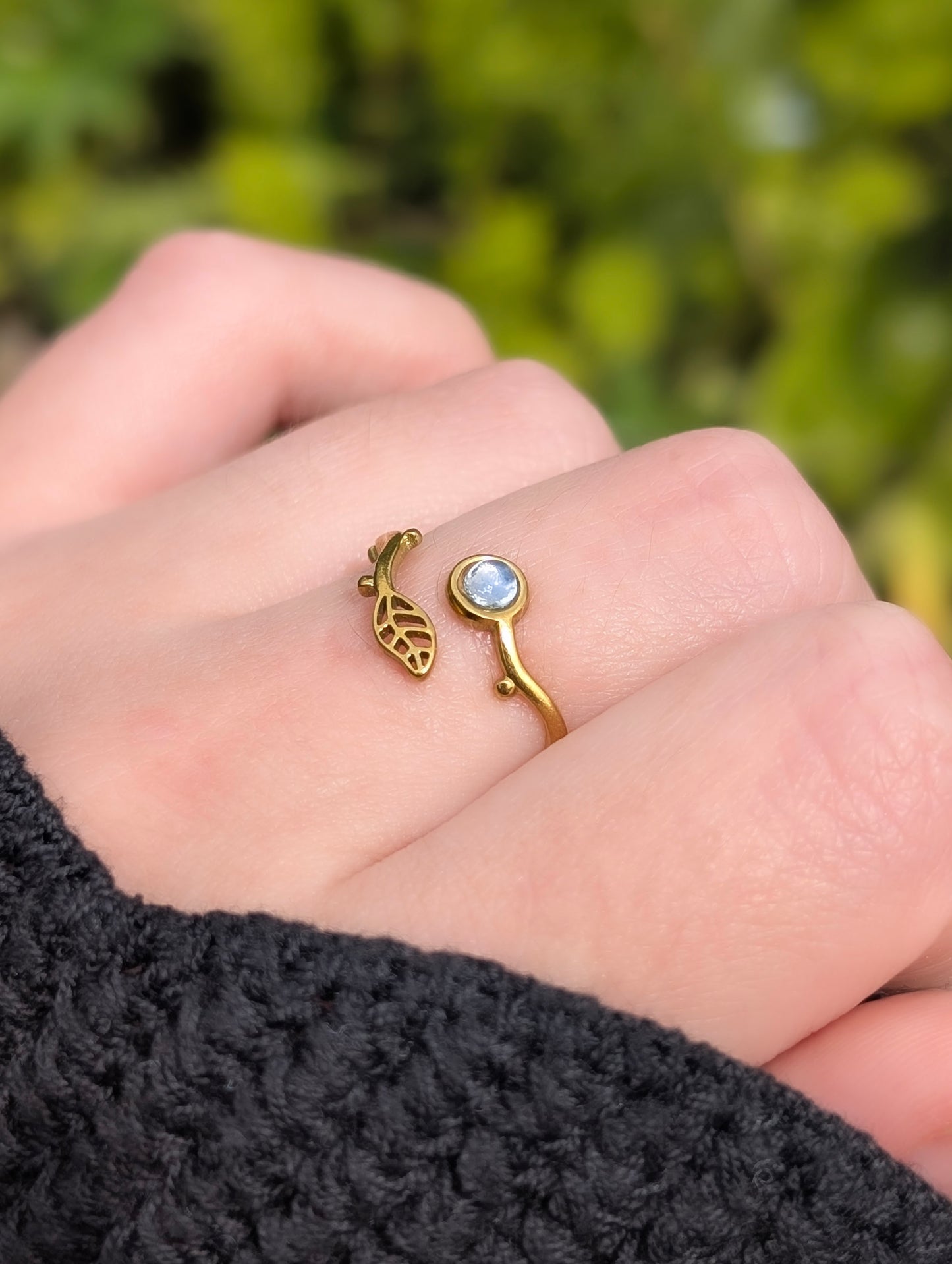 Floral Rainbow Moonstone | Adjustable Ring Gold Plated Stainless Steel