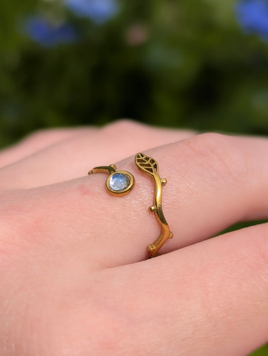 Floral Rainbow Moonstone | Adjustable Ring Gold Plated Stainless Steel