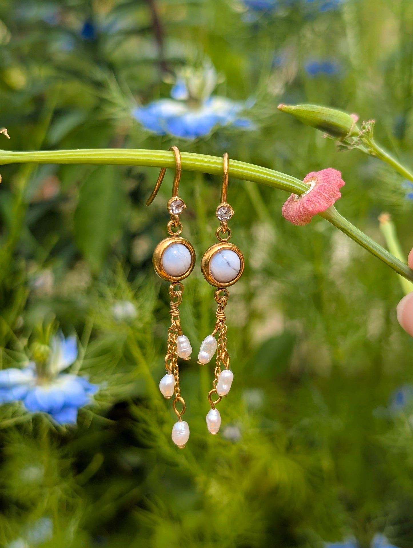 Blue Lace Agate | Gold Plated Stainless Steel Earrings