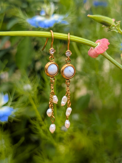 Blue Lace Agate | Gold Plated Stainless Steel Earrings