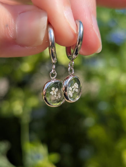 White Wildflowers | Stainless Steel Hoop Earrings