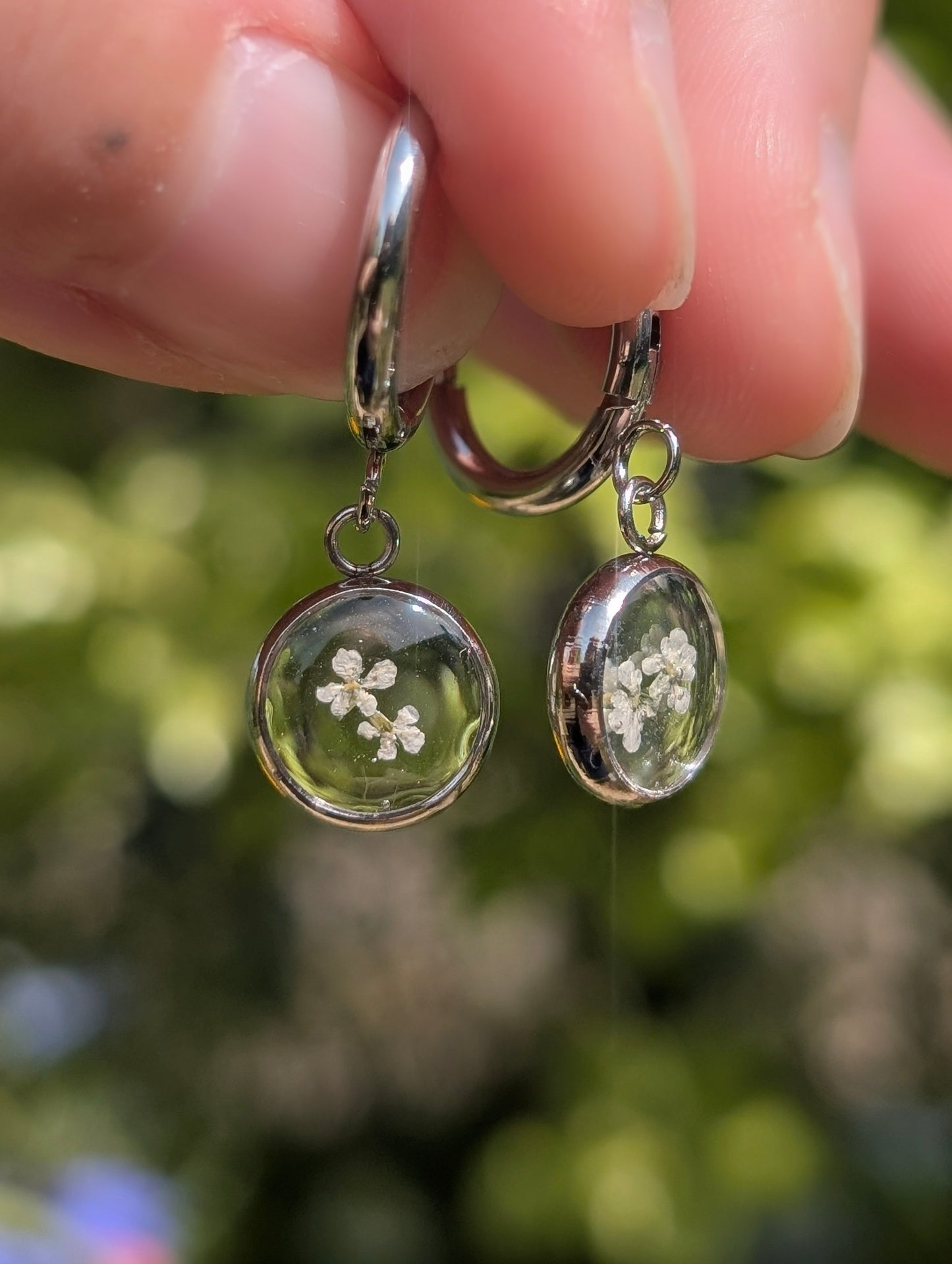 White Wildflowers | Stainless Steel Hoop Earrings
