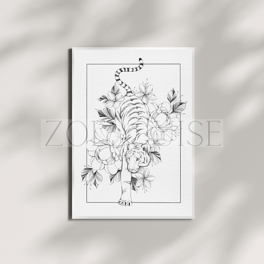 A5 Textured Tiger Floral Print