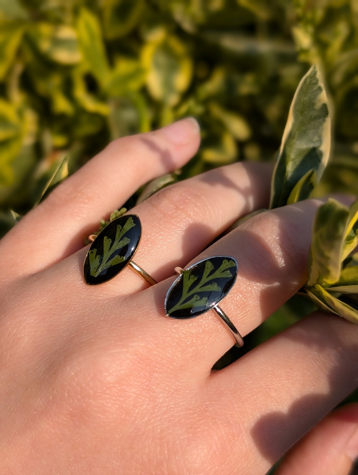 Black Fern Adjustable Ring