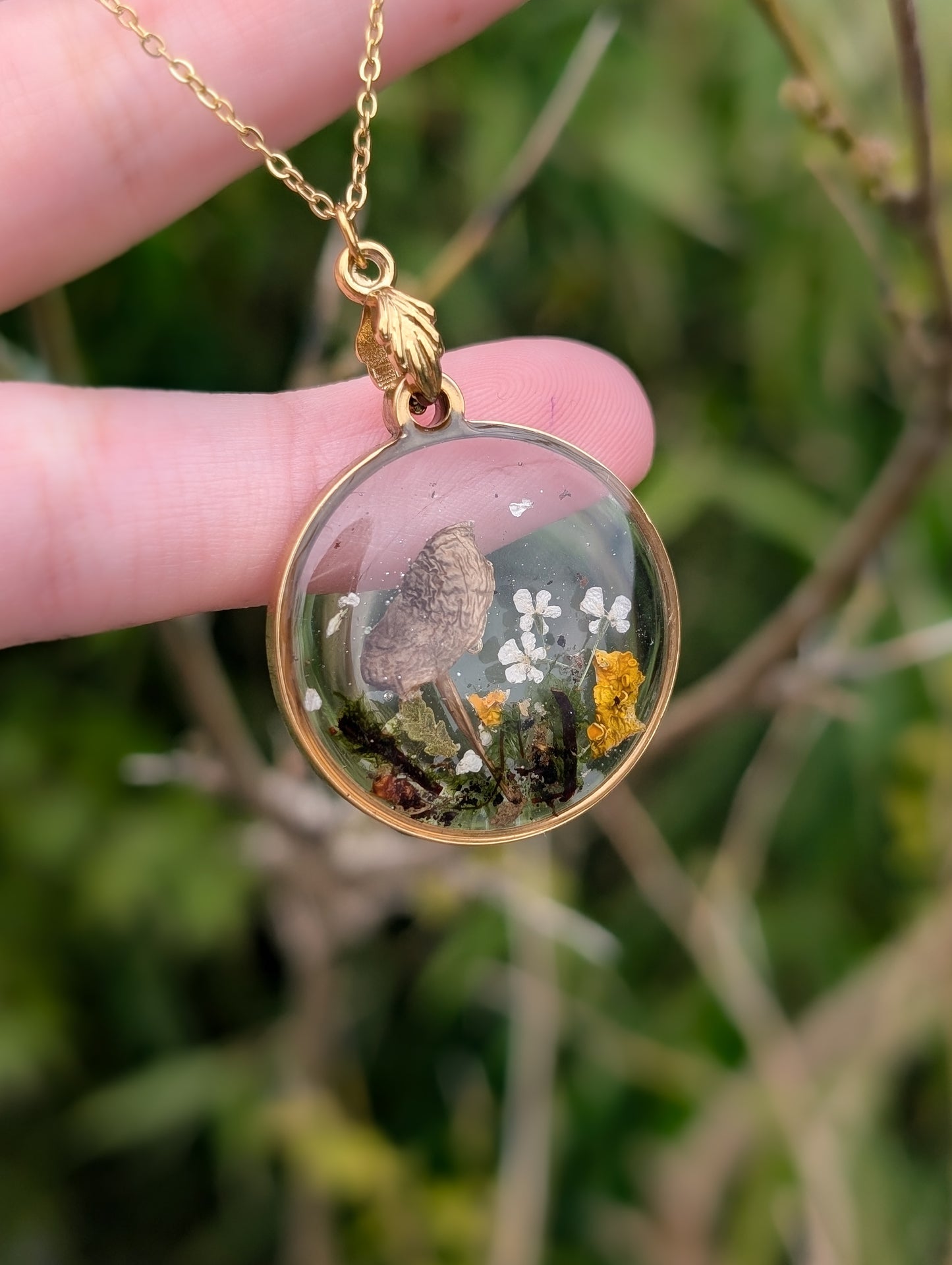 The Golden Glade - Real Mushroom & Flora  Gold Necklace