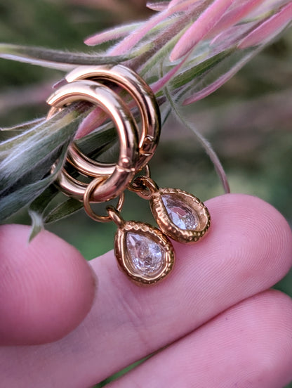 Crystal Teardrop Gold Hoop Earrings