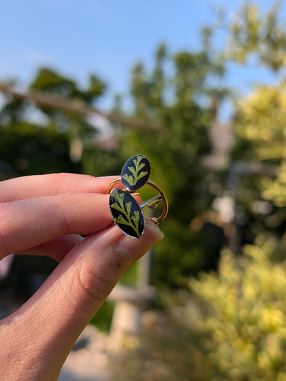 Black Fern Adjustable Ring