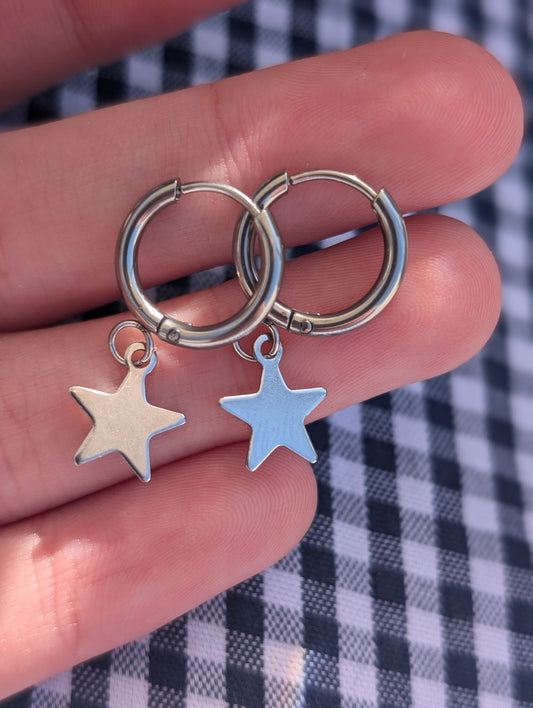 Simple Star Silver Hoop Earrings