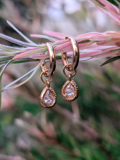 Crystal Teardrop Gold Hoop Earrings
