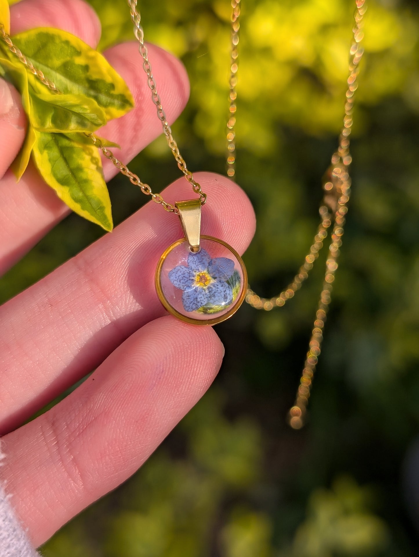 Delicate Real Forget-Me-Knot Gold & Silver Necklace