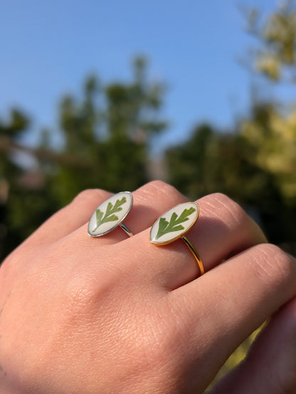 White Fern Adjustable Ring