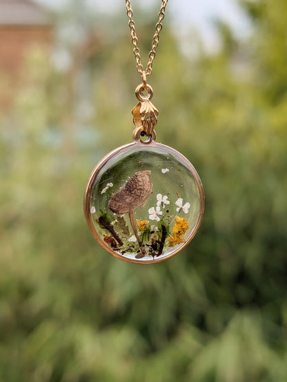 The Golden Glade - Real Mushroom & Flora  Gold Necklace