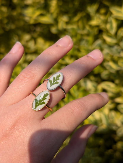 White Fern Adjustable Ring