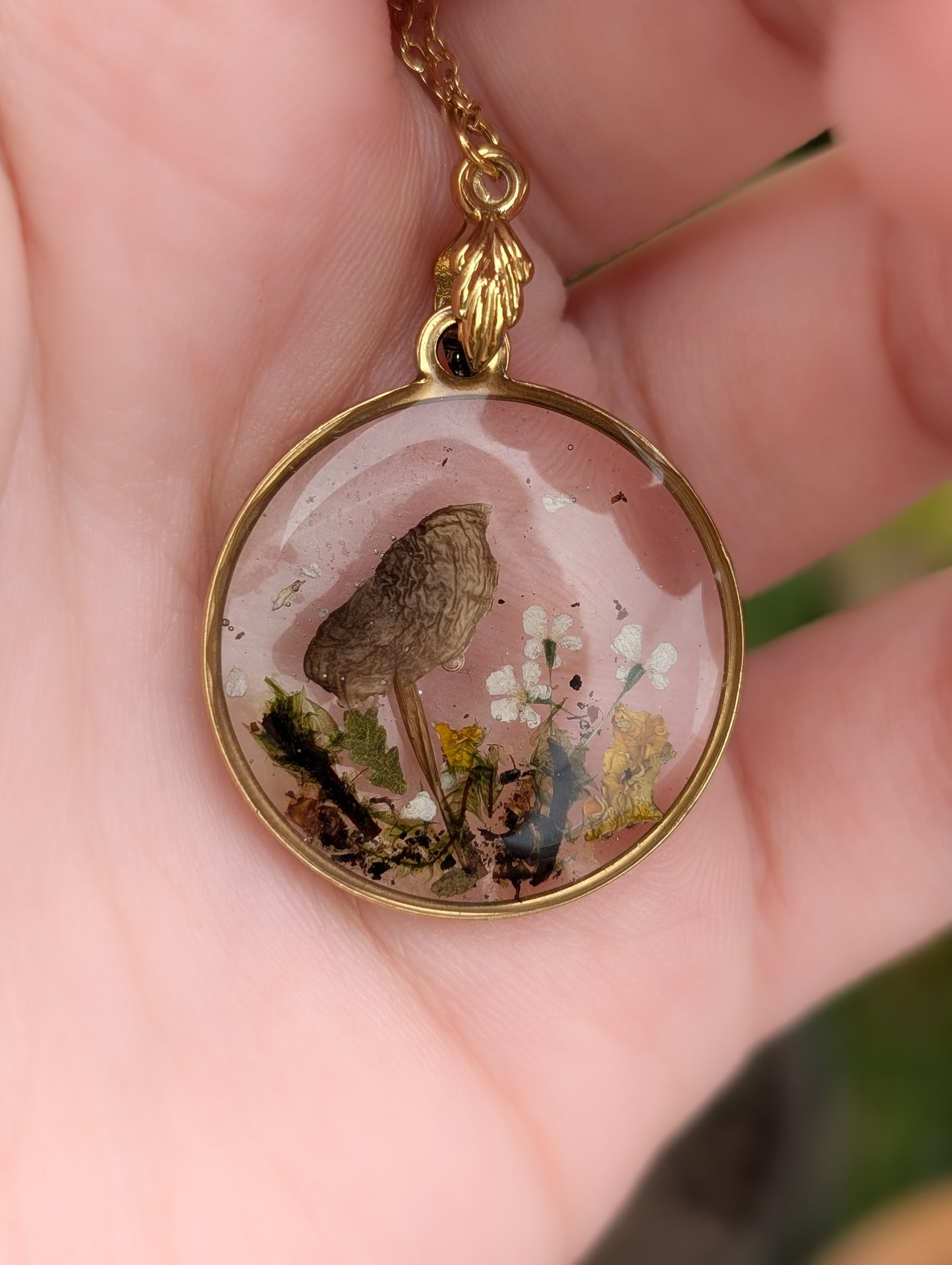 The Golden Glade - Real Mushroom & Flora  Gold Necklace
